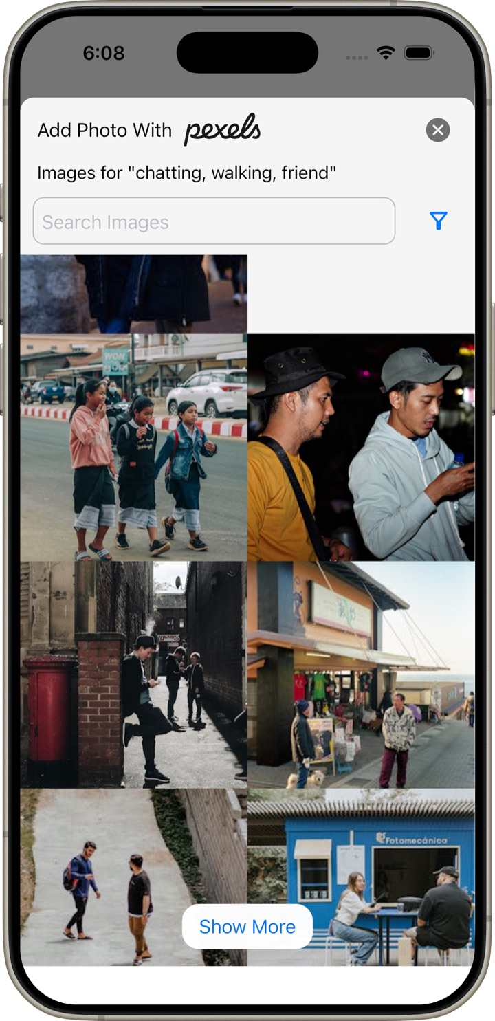 Built-in web image search for adding a free stock photo to a check-in